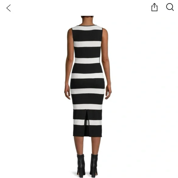 Toccin Bernadet Black/White Belted Striped Knit Midi-Dress Saks Fifth Avenue, L